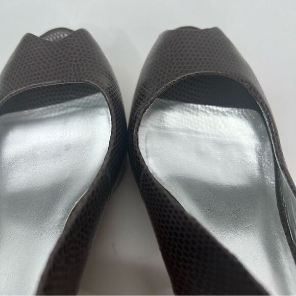 Banana Republic Black Croc Ankle Strap Open Toe Slingback Wedge Shoes - Picture 9 of 11